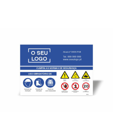 Placa de Identificação estaleiro com Normas de segurança