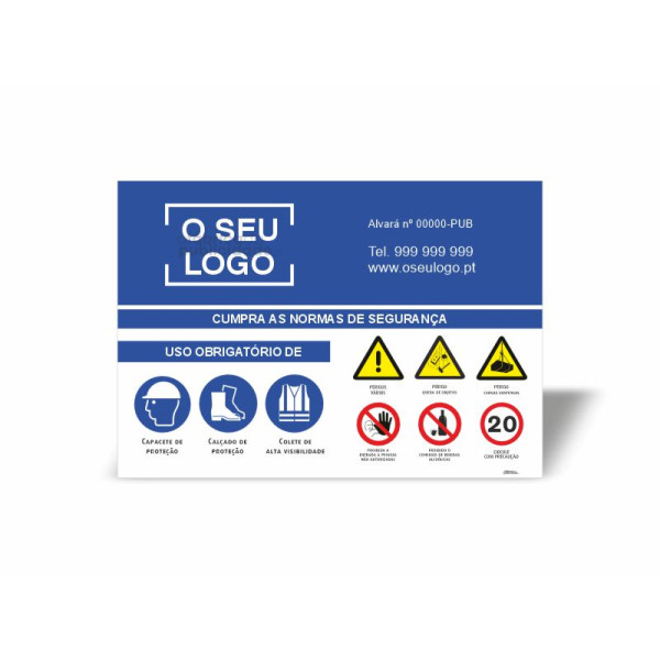Placa de Identificação estaleiro com Normas de segurança