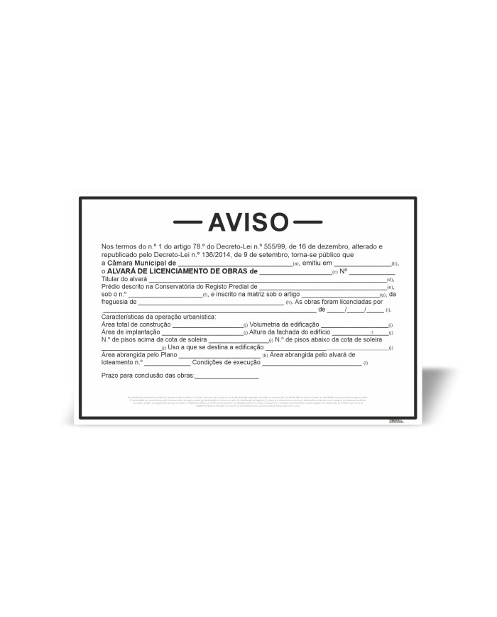 Placa de Aviso - Alvará de Licenciamento de Obras - MOD. 2 - Horizontal