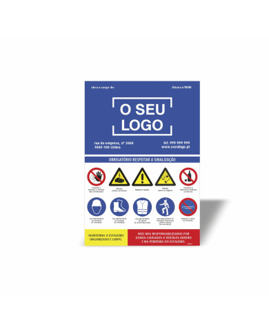 Placa de Identificação em Obra com sinalização de segurança POV02 (Vertical)