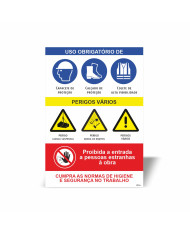 Placa de Obra c/ sinalética de segurança aplicada às necessidades (Vertical)
